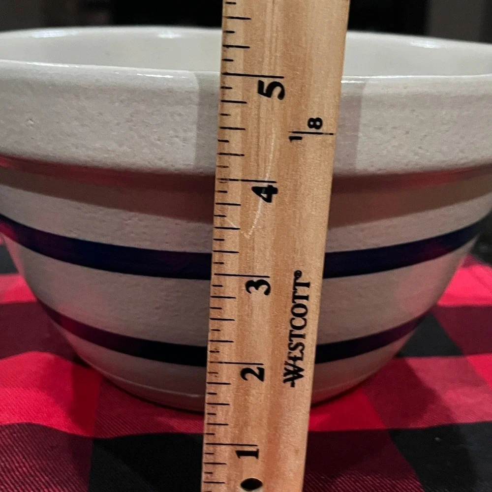Robinson Ransbottom Stoneware Popcorn Bowl Blue Stripe #303 9